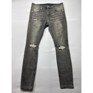 THRT Men's Distressed Paint Splatter Gray Skinny Jeans - Size 32 (32x31)